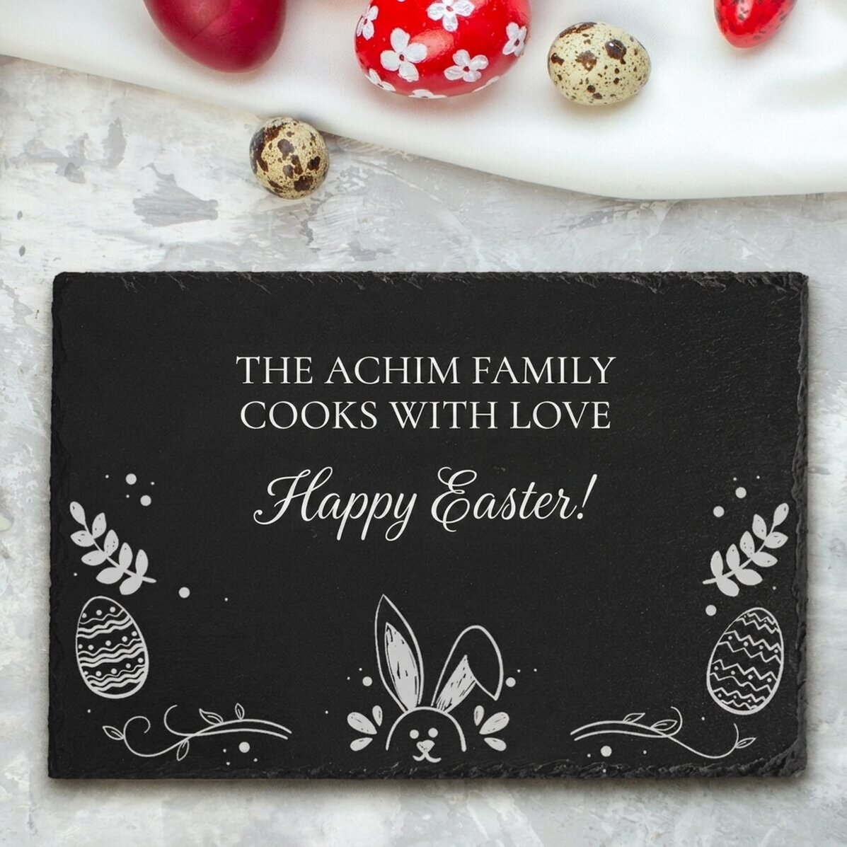 Placa de pizarra grabada y personalizada con texto - Pascua