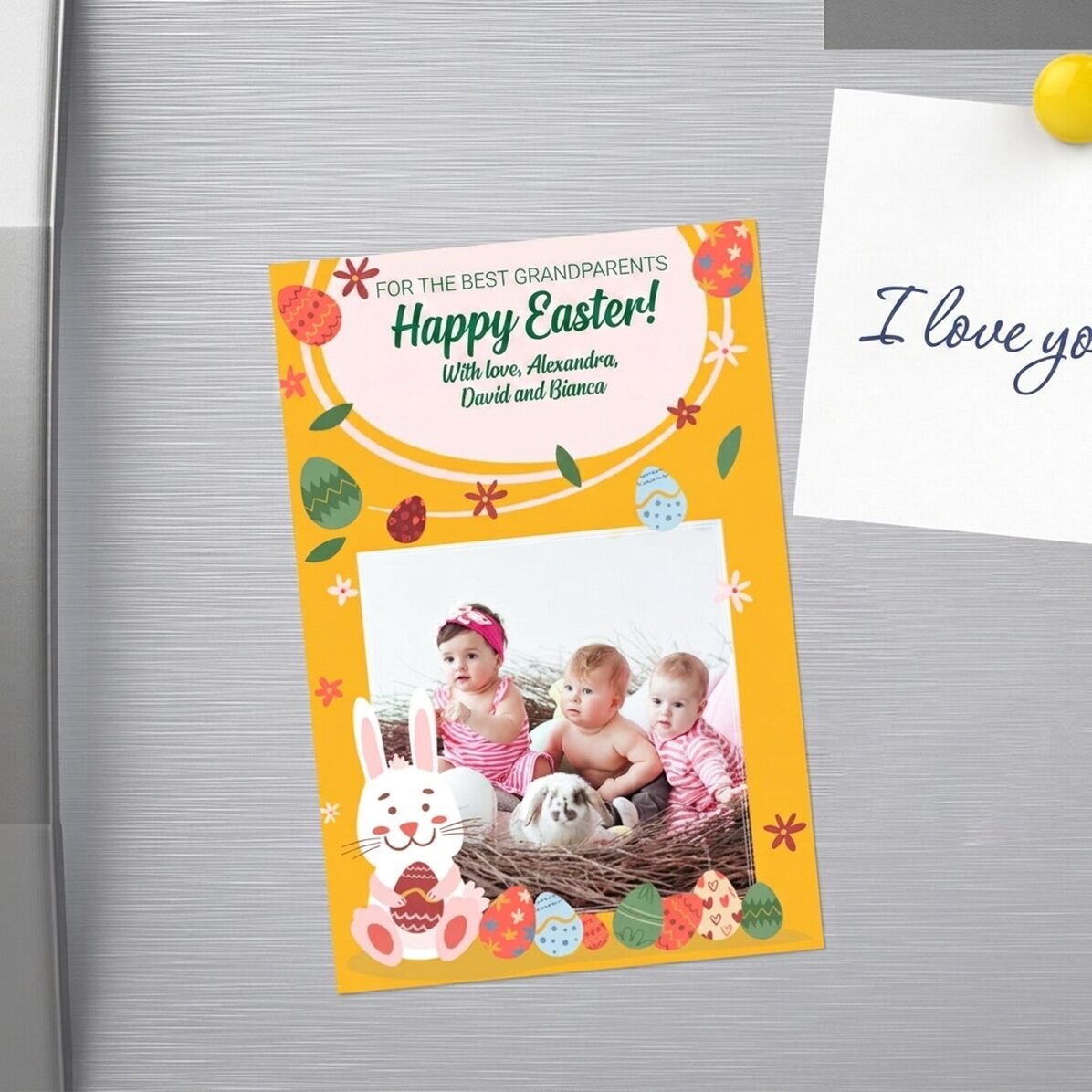 Imán personalizado de 10 x 15 cm con texto y foto - ¡Feliz Pascua!