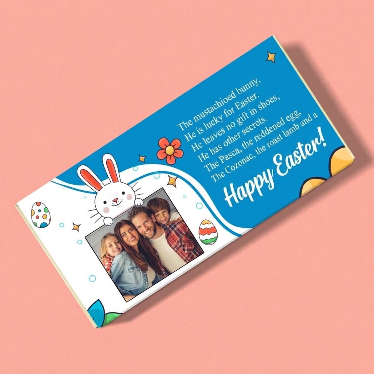 Chocolate personalizado con texto y foto: ¡Feliz Pascua!