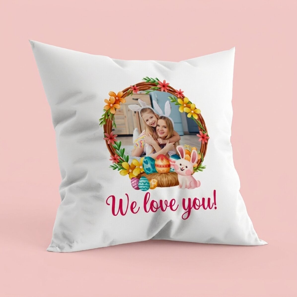 Cojín personalizado con texto y foto - Conejo