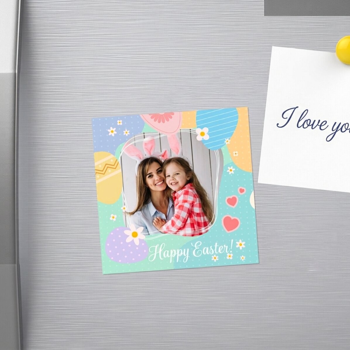 Imán personalizado de 10x10 con foto y texto - Feliz Pascua