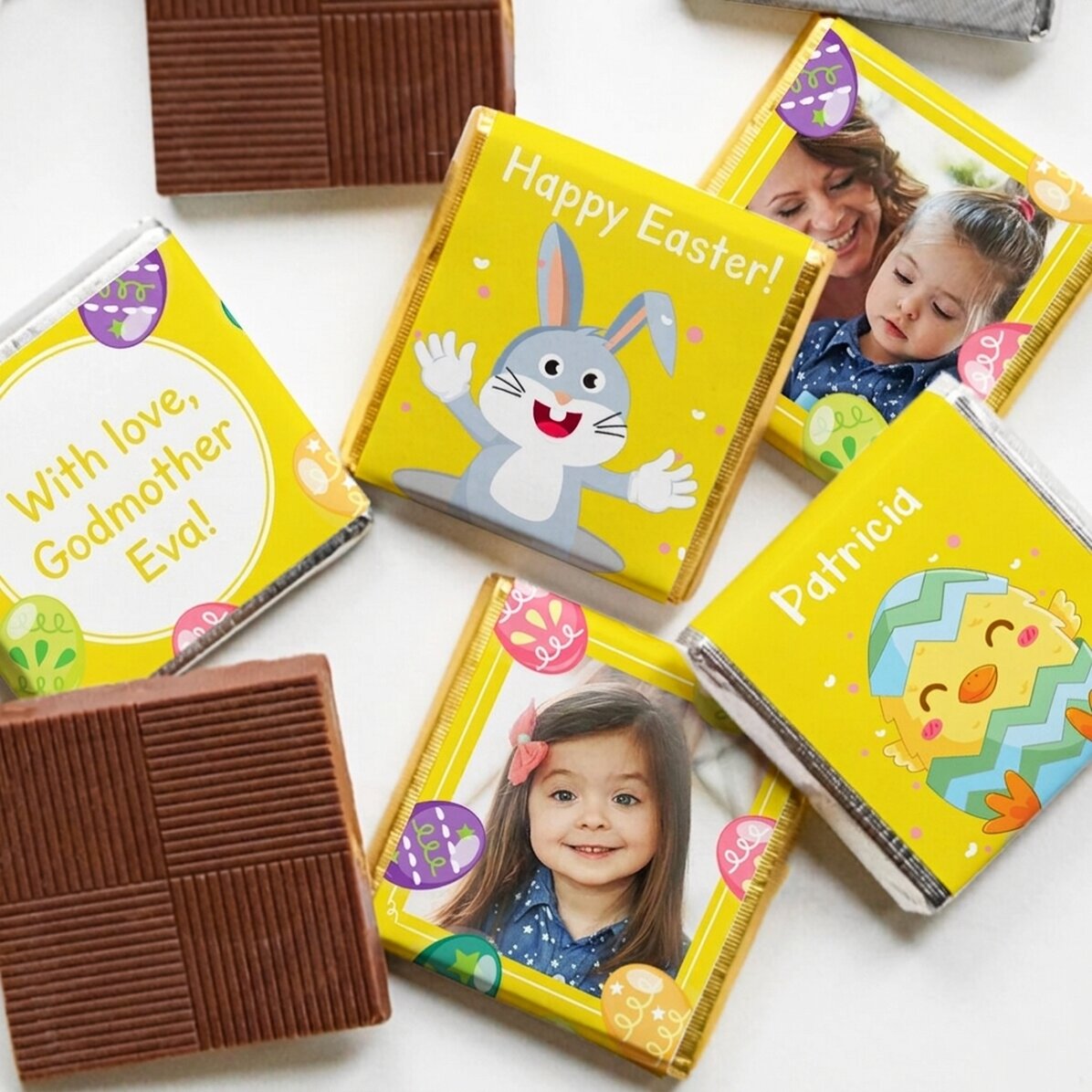 Lote de 5 minichocolates personalizados con fotos y texto - Pascua