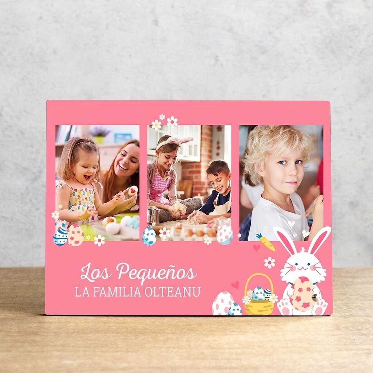 Marco de fotos de escritorio personalizado con 3 fotos y texto para niños - Bunny