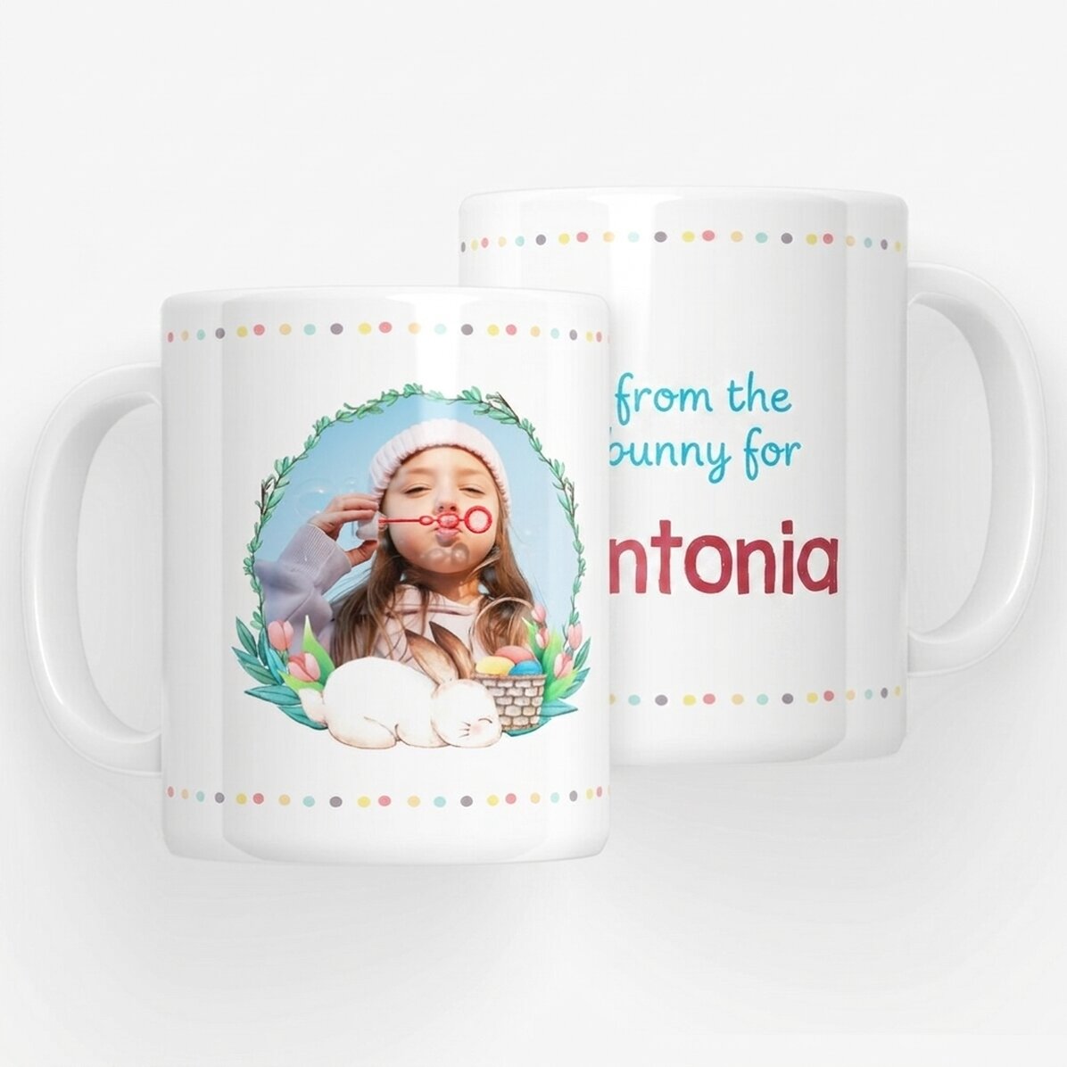 Taza personalizada con nombre y foto - De parte del conejito