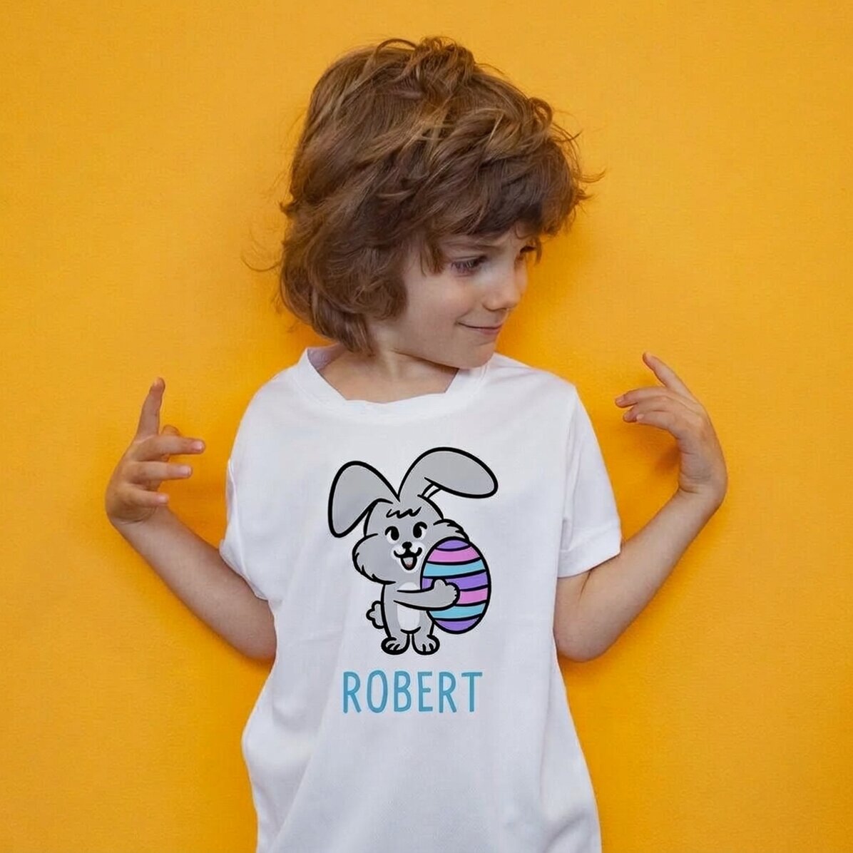 Camiseta deportiva para niños personalizada con nombre - Conejito