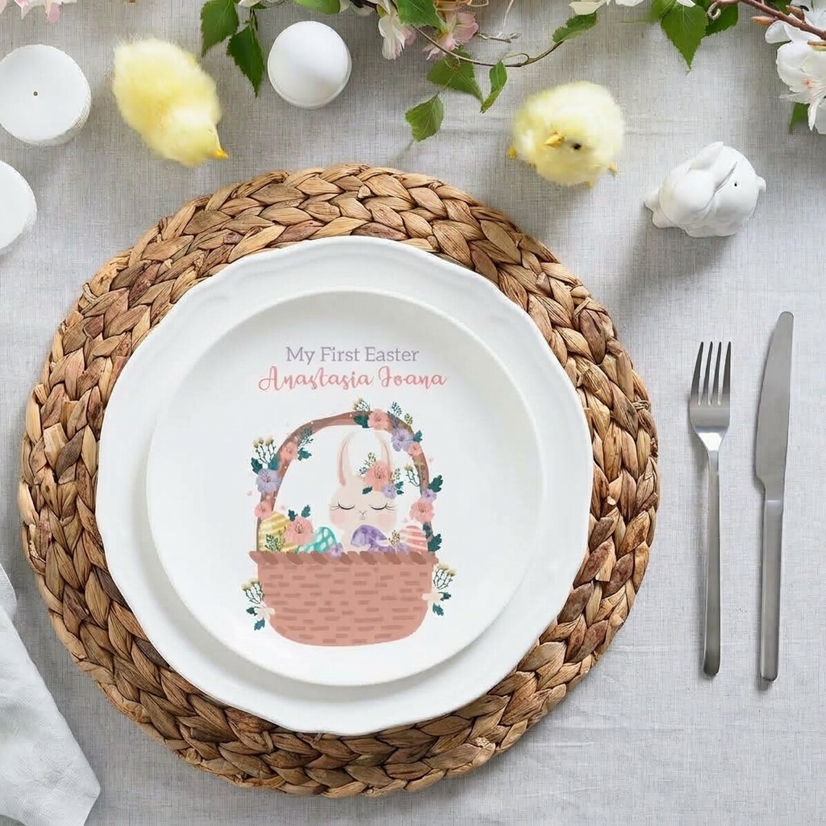Plato personalizado con texto para niños - Bunny