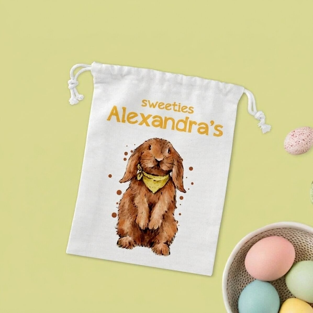 Bolsita pequeña para regalos personalizada con texto - El conejito de los dulces