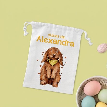 Bolsita pequeña para regalos personalizada con texto - El conejito de los dulces
