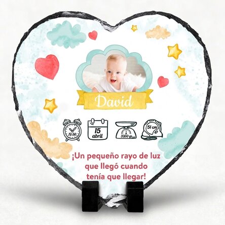 Pizarra con forma de corazón personalizada con mensaje y foto - Rayo de luz