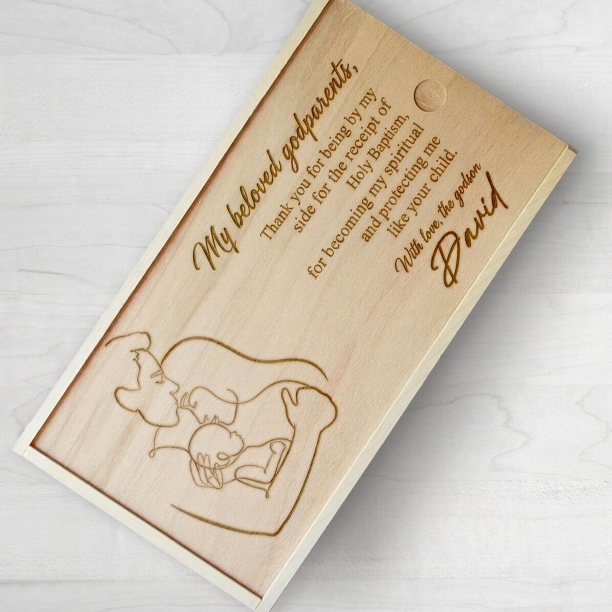 Caja de regalo personalizada de madera - Padrinos queridos