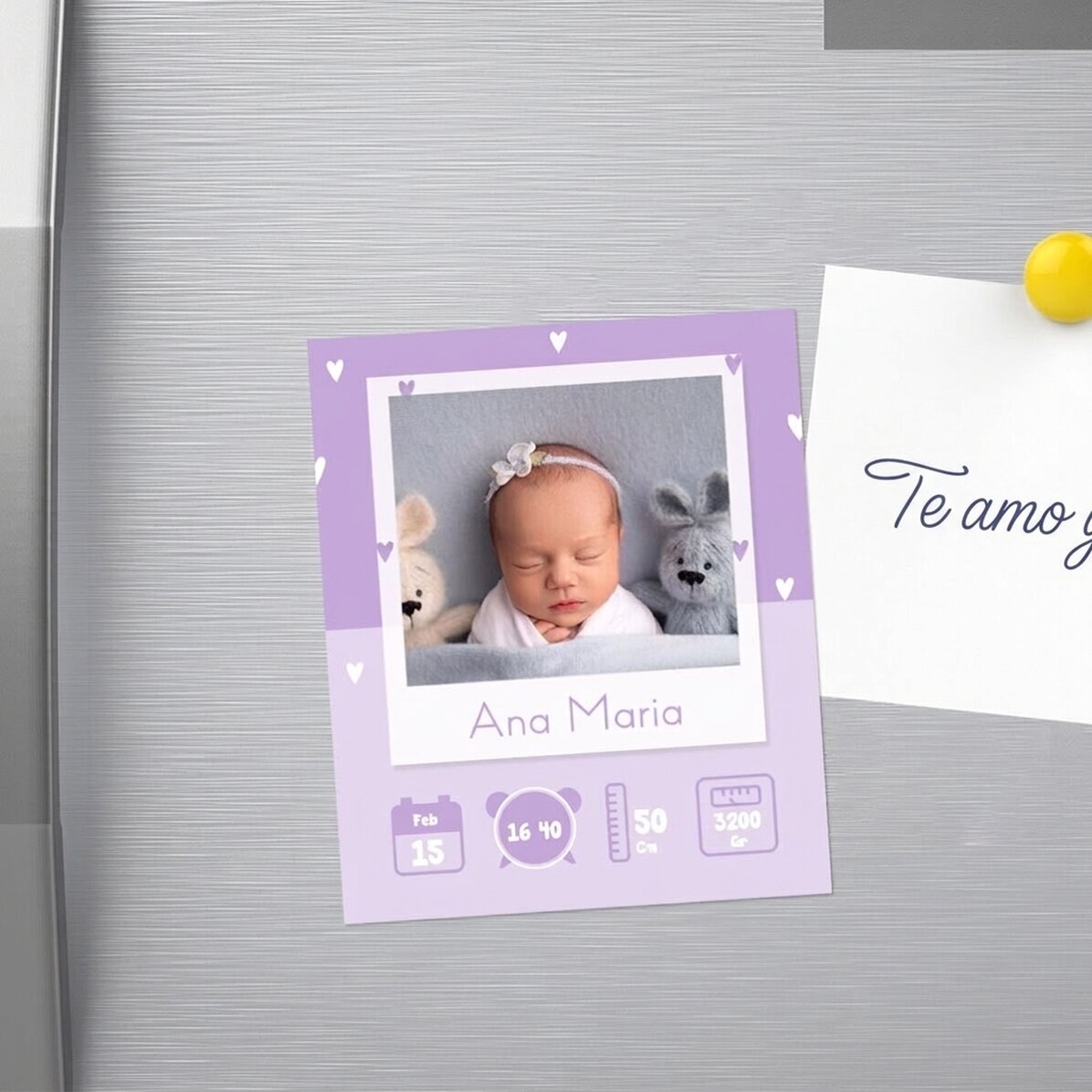 Imán de 10 x 12 cm personalizado con una foto y un texto - Bebé