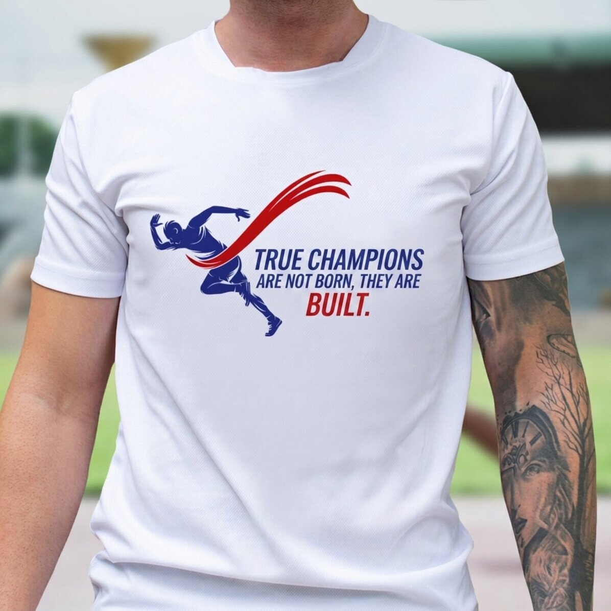 Camiseta deportiva personalizada con texto: «Los campeones»