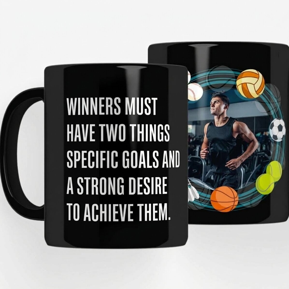 Taza negra personalizada con texto para deportistas