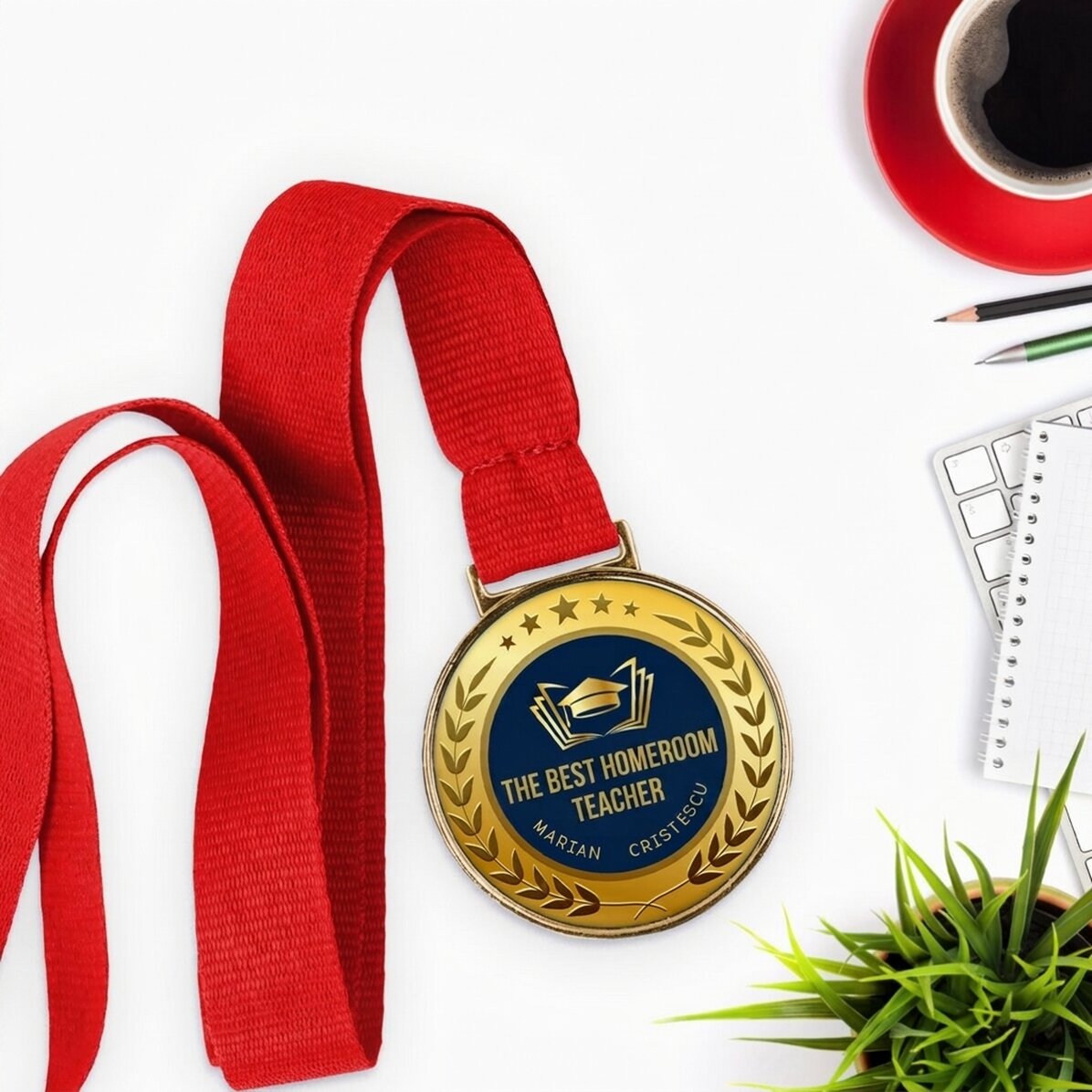 Medalla personalizada con texto: «El mejor tutor»