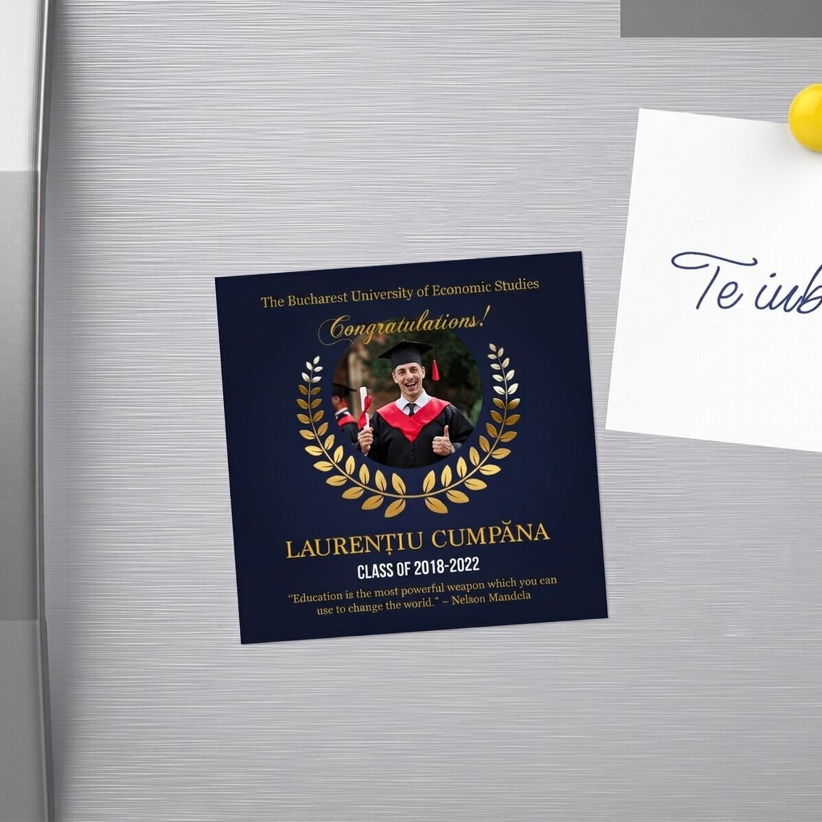 Imán de 10x10 personalizado con foto y texto para la graduación