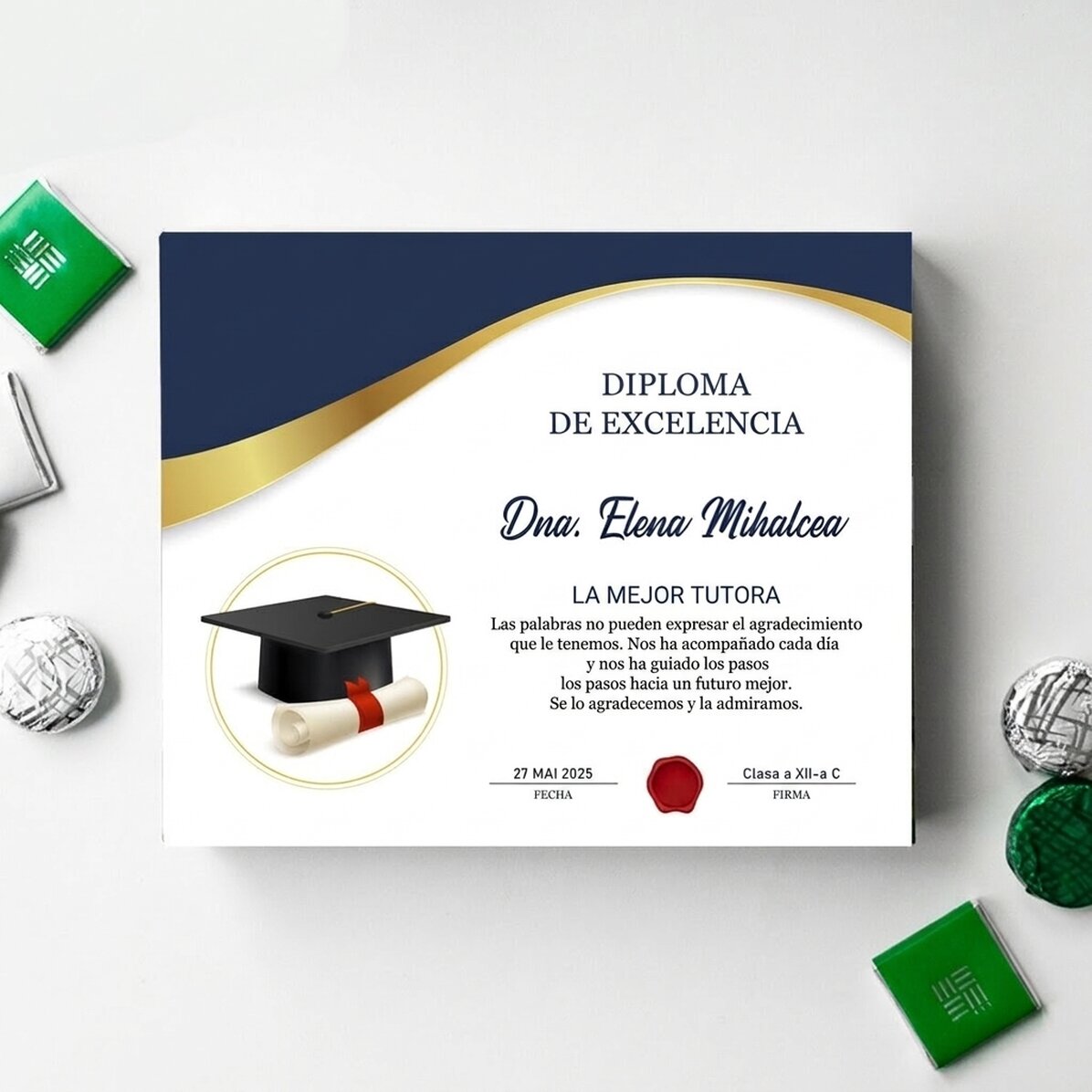 Caja de bombones personalizada con mensaje para profesores - Graduación
