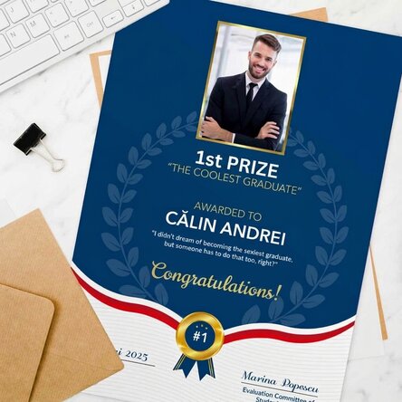 Diploma personalizada con foto y texto: «El mejor graduado»