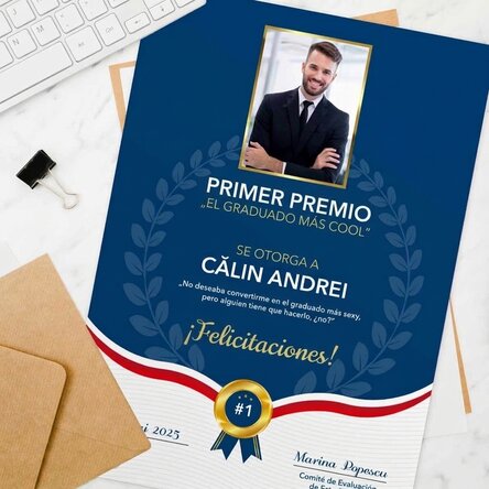 Diploma personalizada con foto y texto: «El mejor graduado»