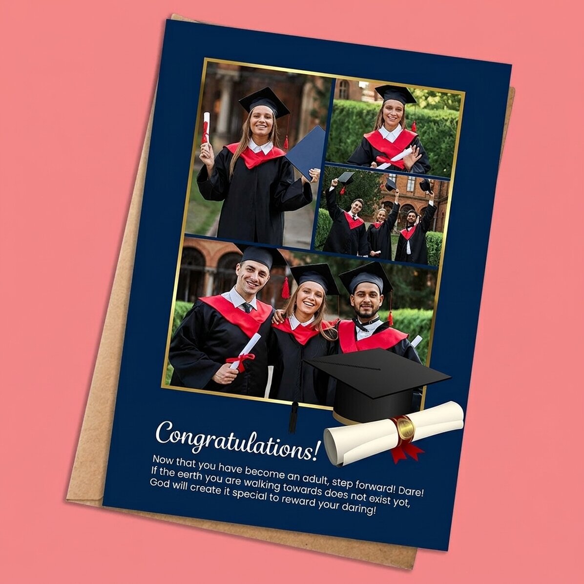 Tarjeta personalizada con 4 fotos y texto para la graduación