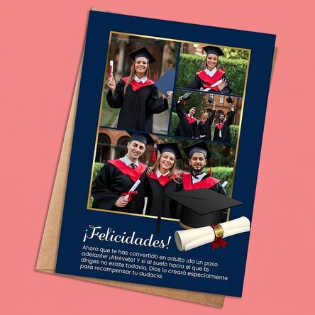 Tarjeta personalizada con 4 fotos y texto para la graduación