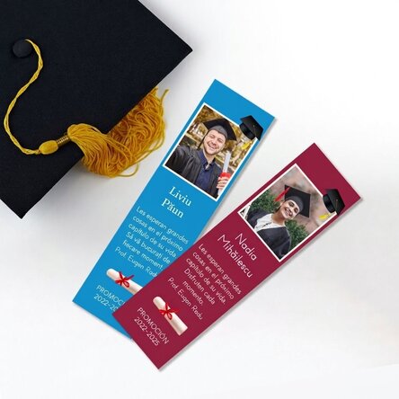 Marcapáginas personalizado con una foto y un mensaje - Graduación