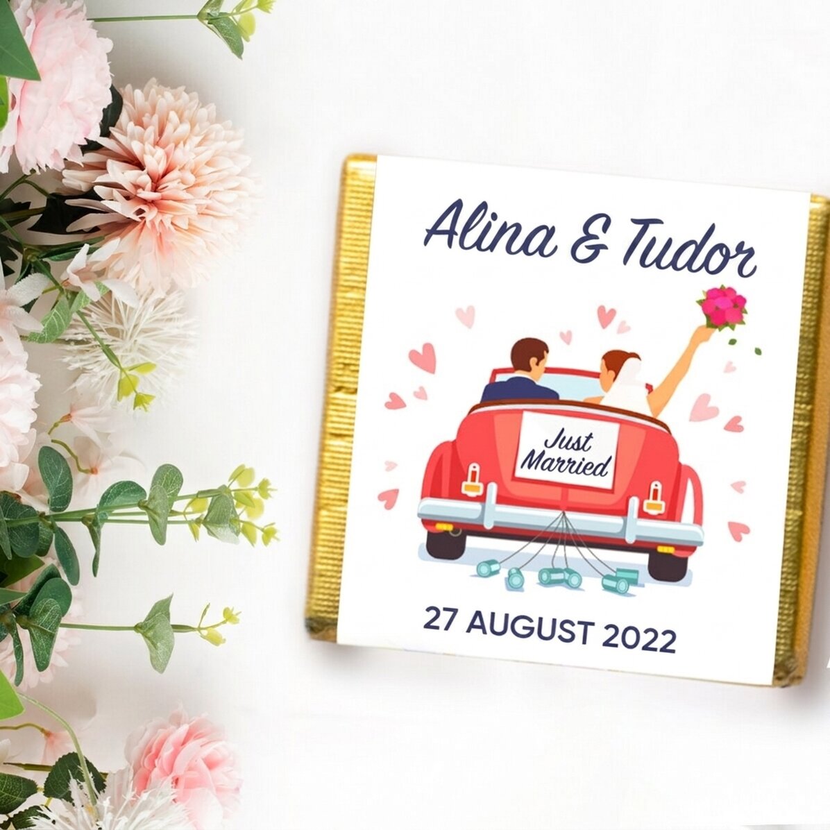 Mini bombón personalizado con mensaje: «Just married»
