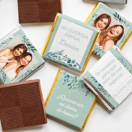 Lote de 5 minichocolates personalizados con fotos y texto para las damas de honor