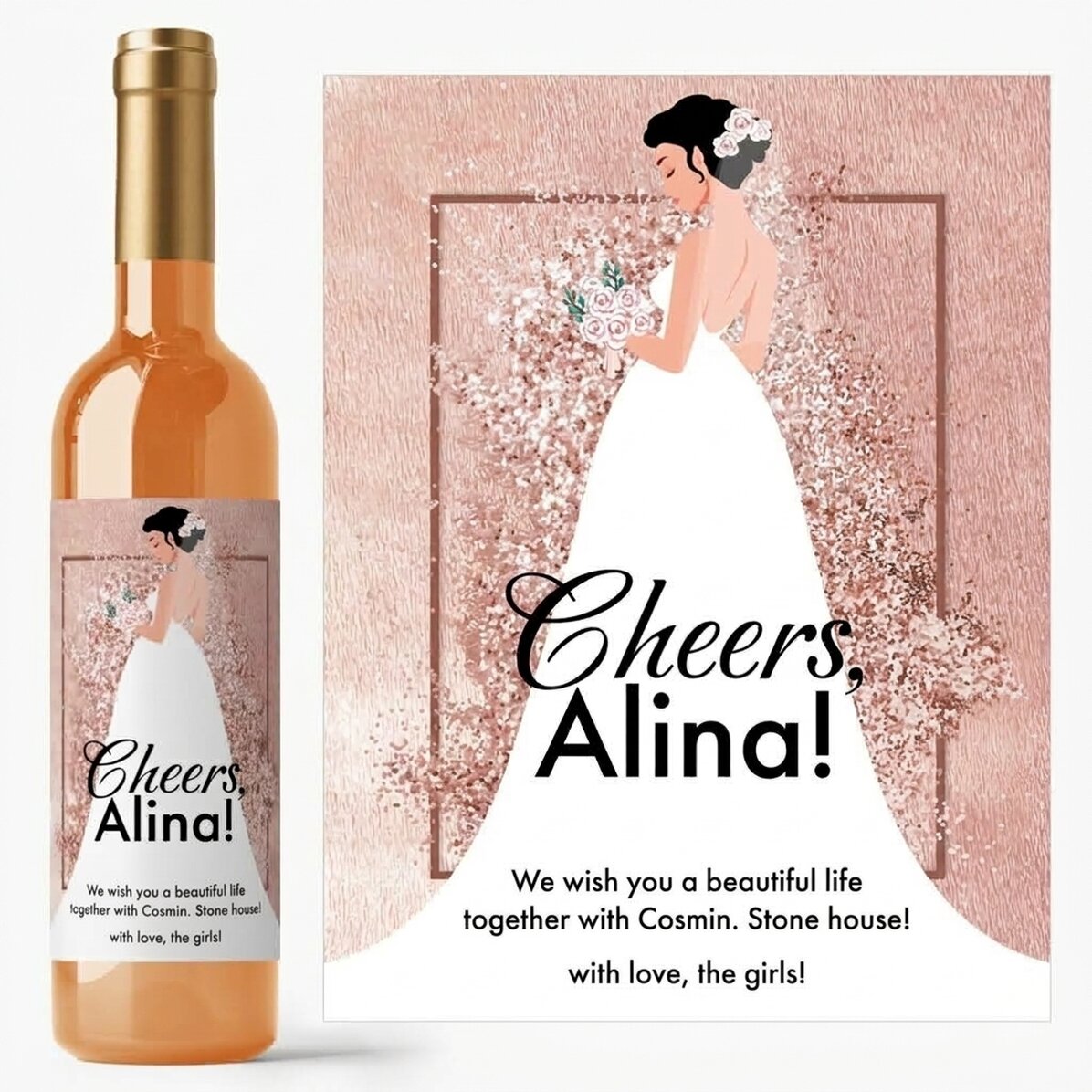 Vino personalizado con un mensaje para la futura novia