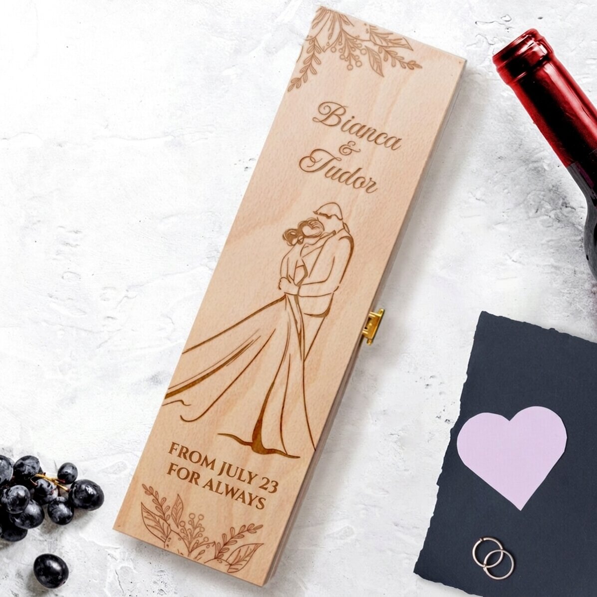 Caja de vino personalizada con texto - Boda