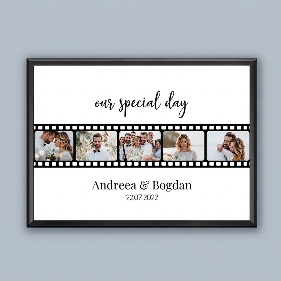 Cuadro personalizado con 5 fotos y texto: «Nuestro día especial»
