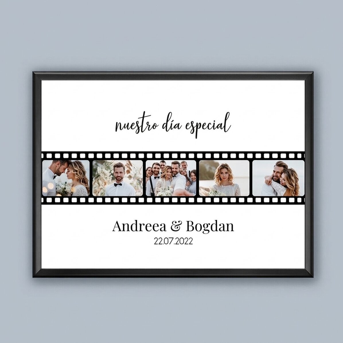 Cuadro personalizado con 5 fotos y texto: «Nuestro día especial»