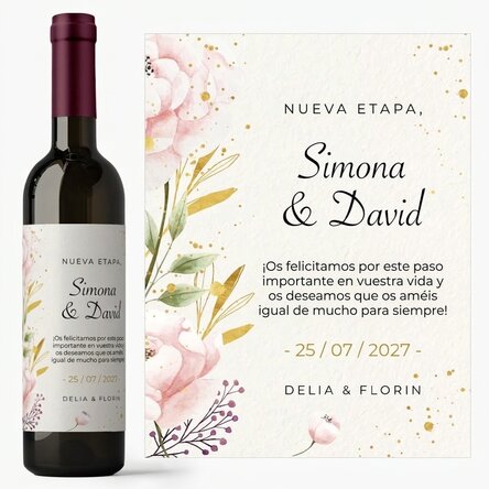 Vino personalizado con mensaje: «Felicidades, novios»