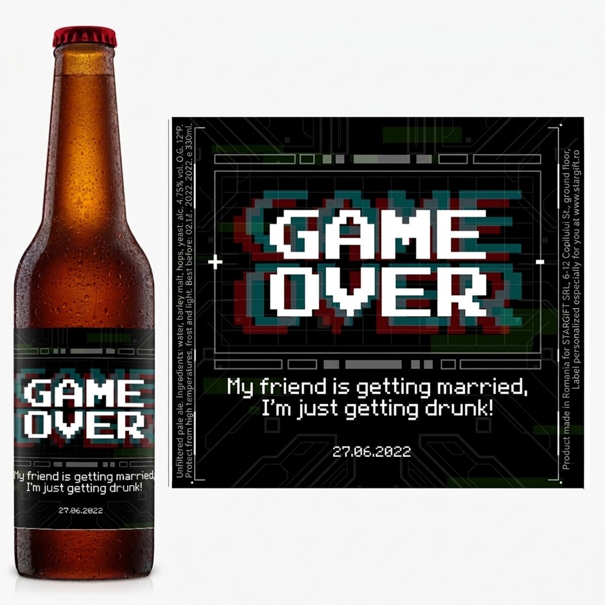 Cerveza personalizada con texto - Game Over
