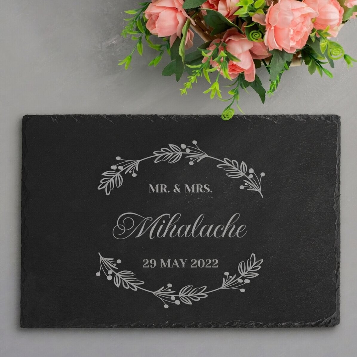 Placa de pizarra grabada y personalizada con texto - Boda