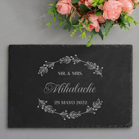 Placa de pizarra grabada y personalizada con texto - Boda