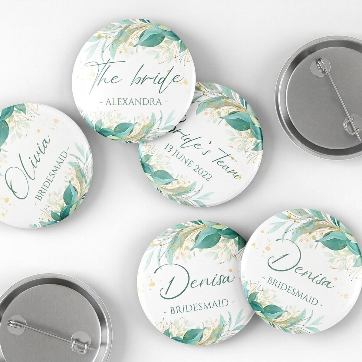 Insignia personalizada con texto para la novia y las damas de honor
