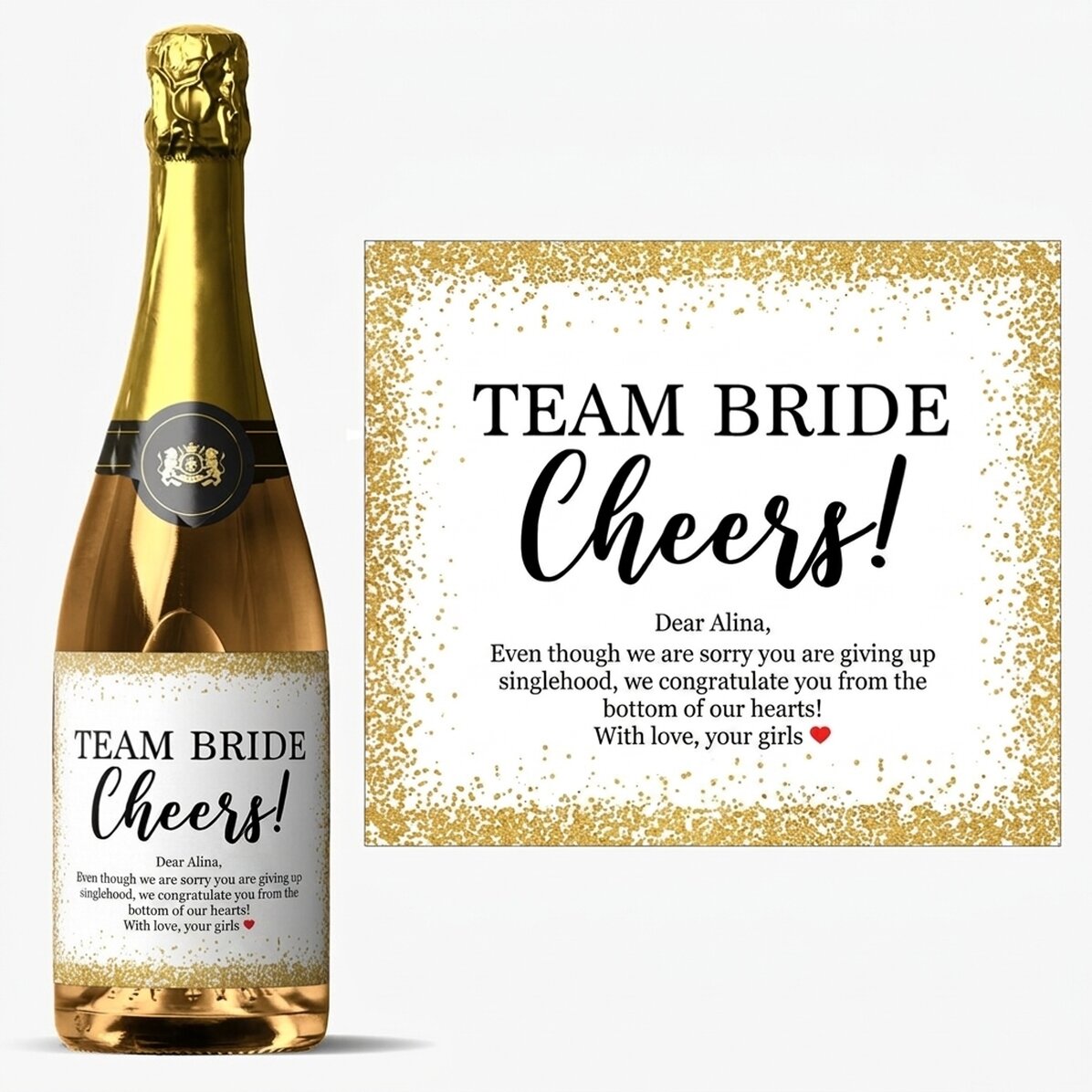 Vino espumoso personalizado con mensaje para la despedida de soltera - Cheers
