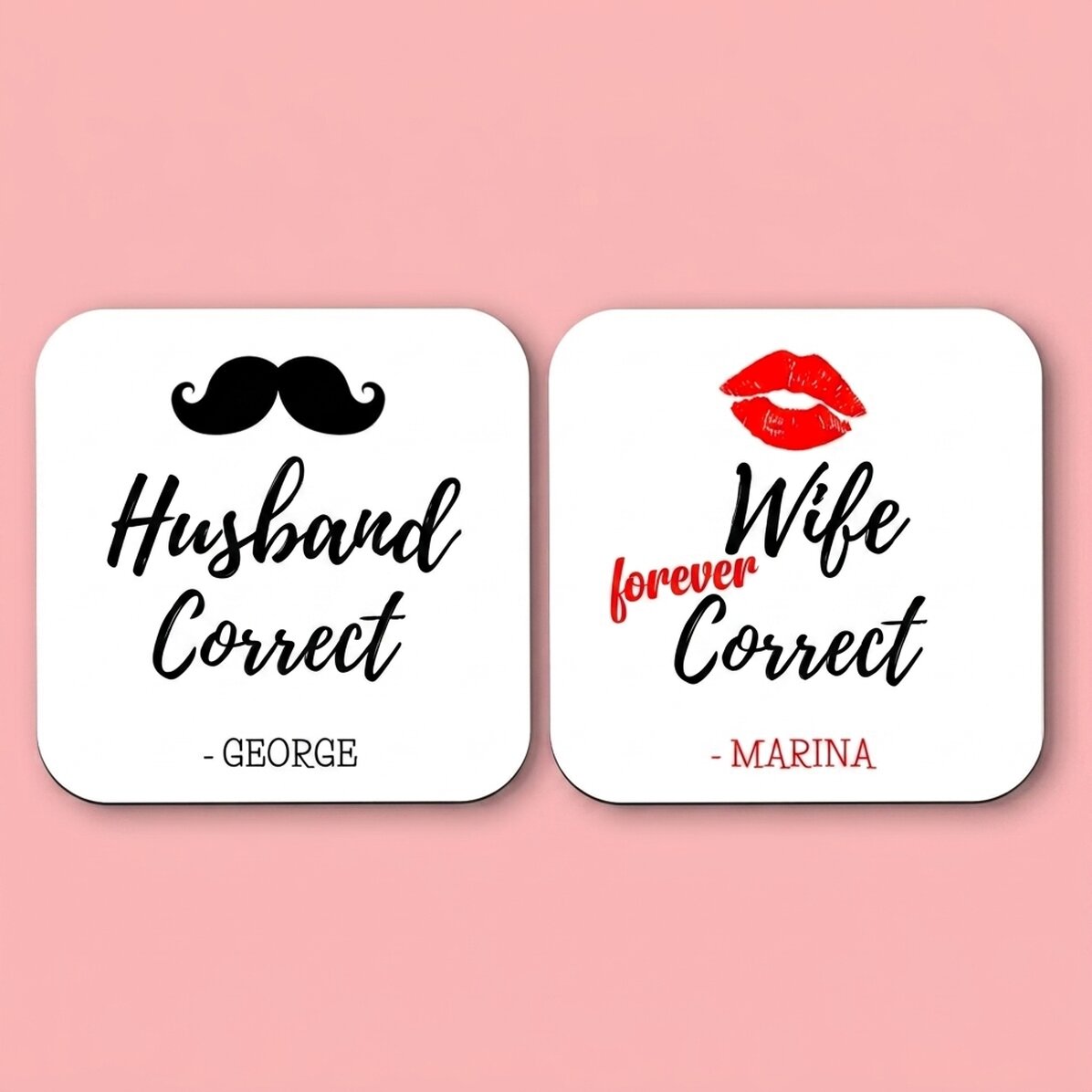 Lote de 2 posavasos personalizados con texto: «Mr and Mrs Right»