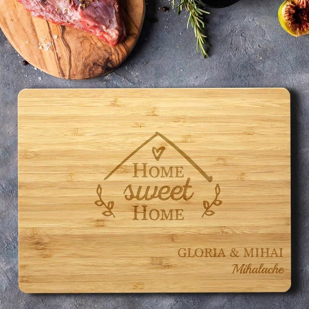 Cortador rectangular de bambú personalizado con texto - Inicio
