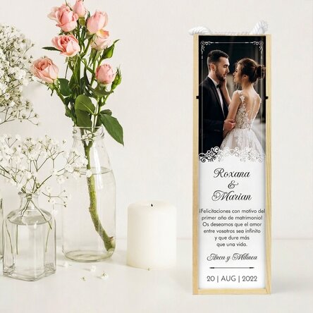 Caja de vino personalizada con foto y texto - Aniversario de boda