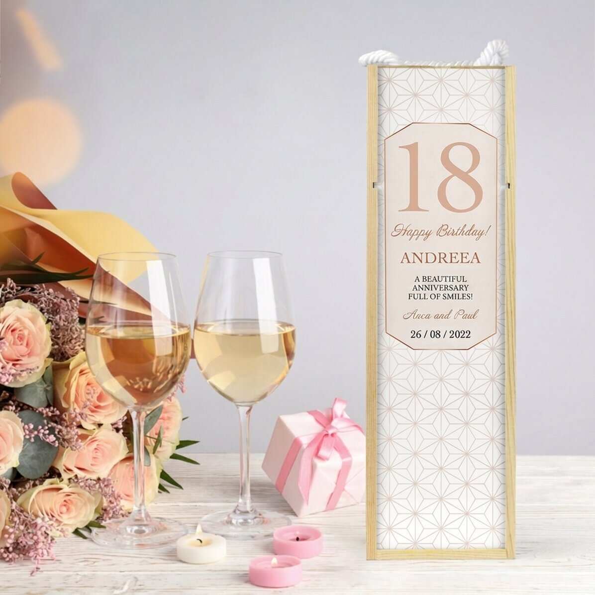 Caja de vino personalizada con texto: «Birthday»