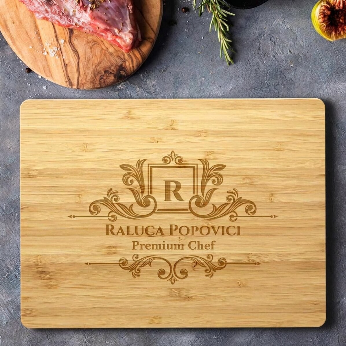 Cortador rectangular de bambú personalizado con texto - Premium Chef