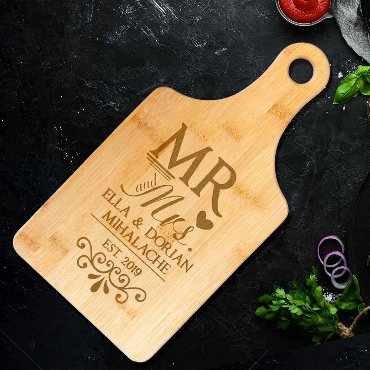 Cortador de bambú personalizado - Mr & Mrs