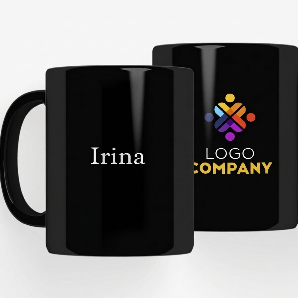 Taza negra personalizada con logotipo y nombre