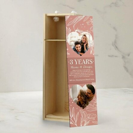 Personalised wine box with text and 2 photos - Wedding anniversary