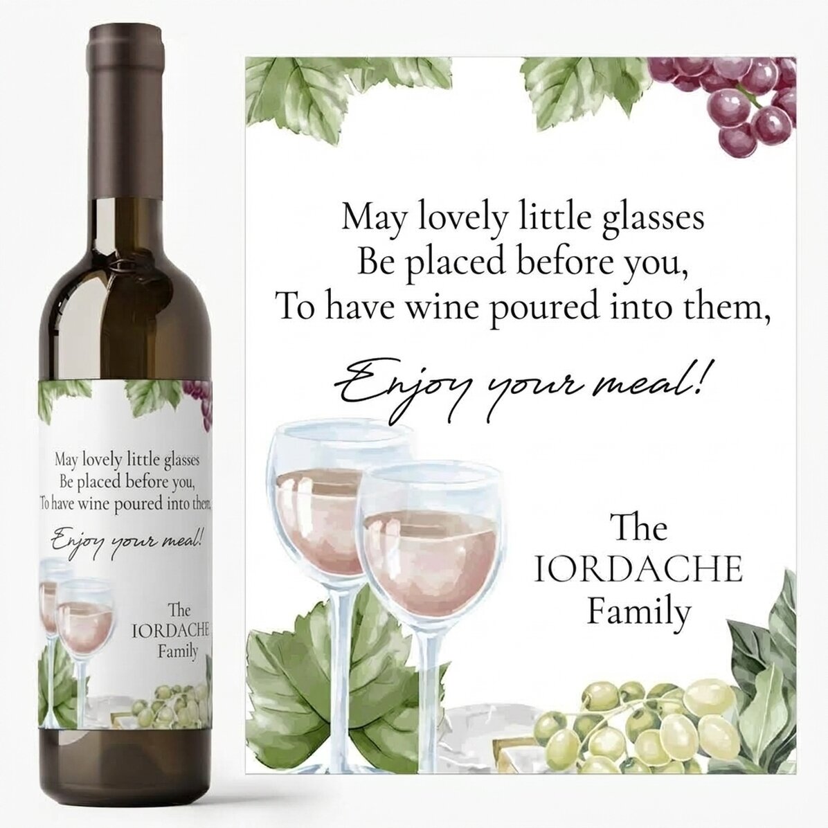 Vino personalizado con texto: «¡Buen provecho!»