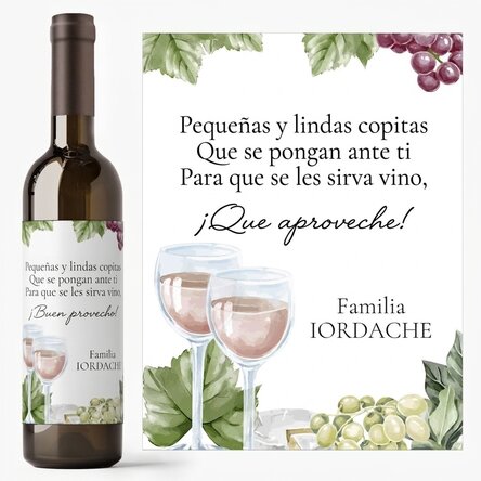 Vino personalizado con texto: «¡Buen provecho!»