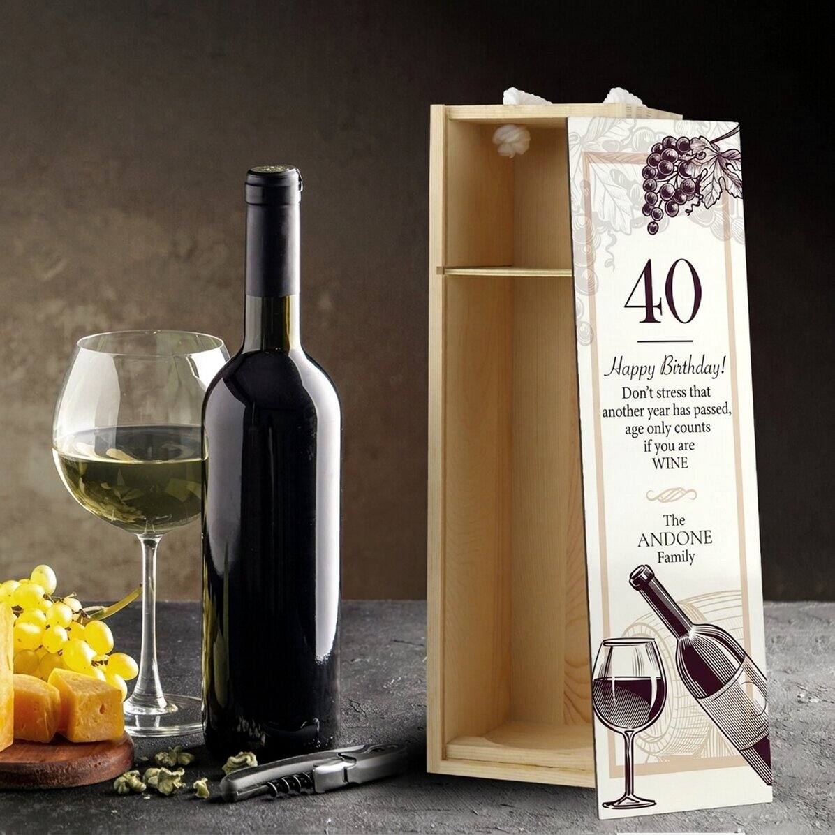 Caja de vino personalizada con mensaje de cumpleaños - Cheers