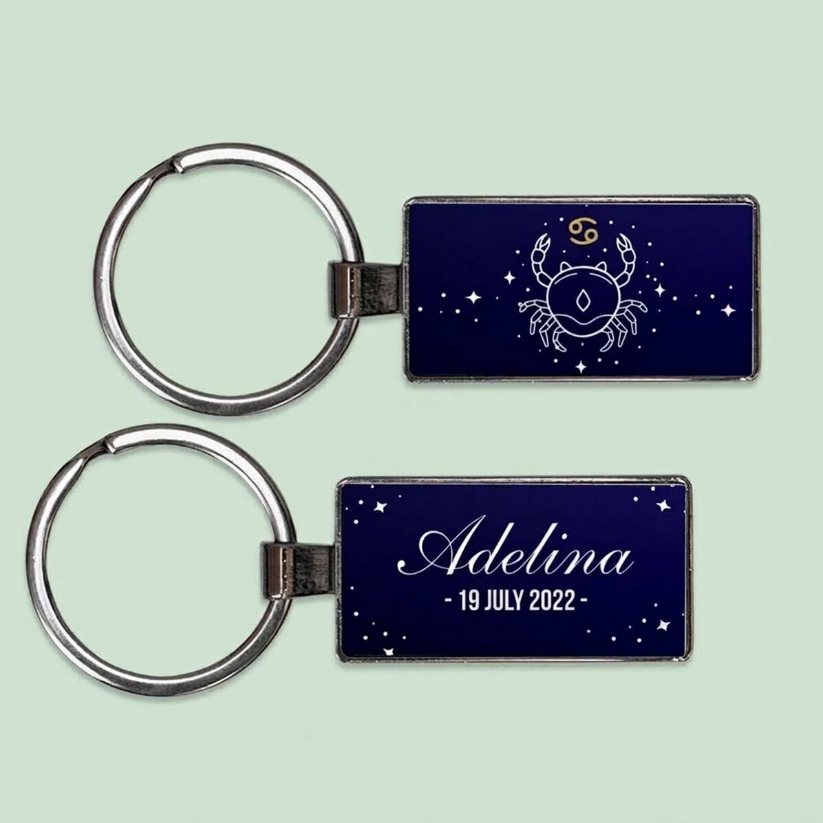 Llavero personalizado con texto y signo del zodiaco: Cáncer
