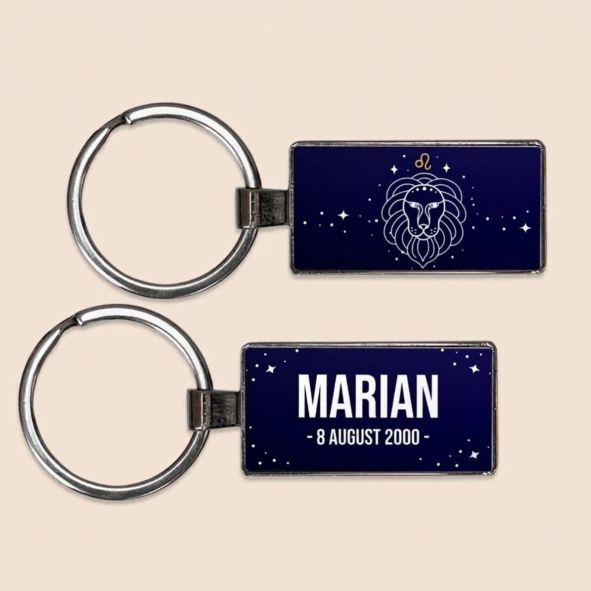 Llavero personalizado con texto y signo del zodiaco: Leo